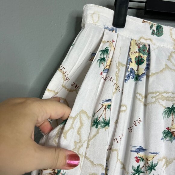 Vintage Full Button Midi Skirt Tropical Map Ocean Voyage Print w/ Pockets L - Picture 5 of 7